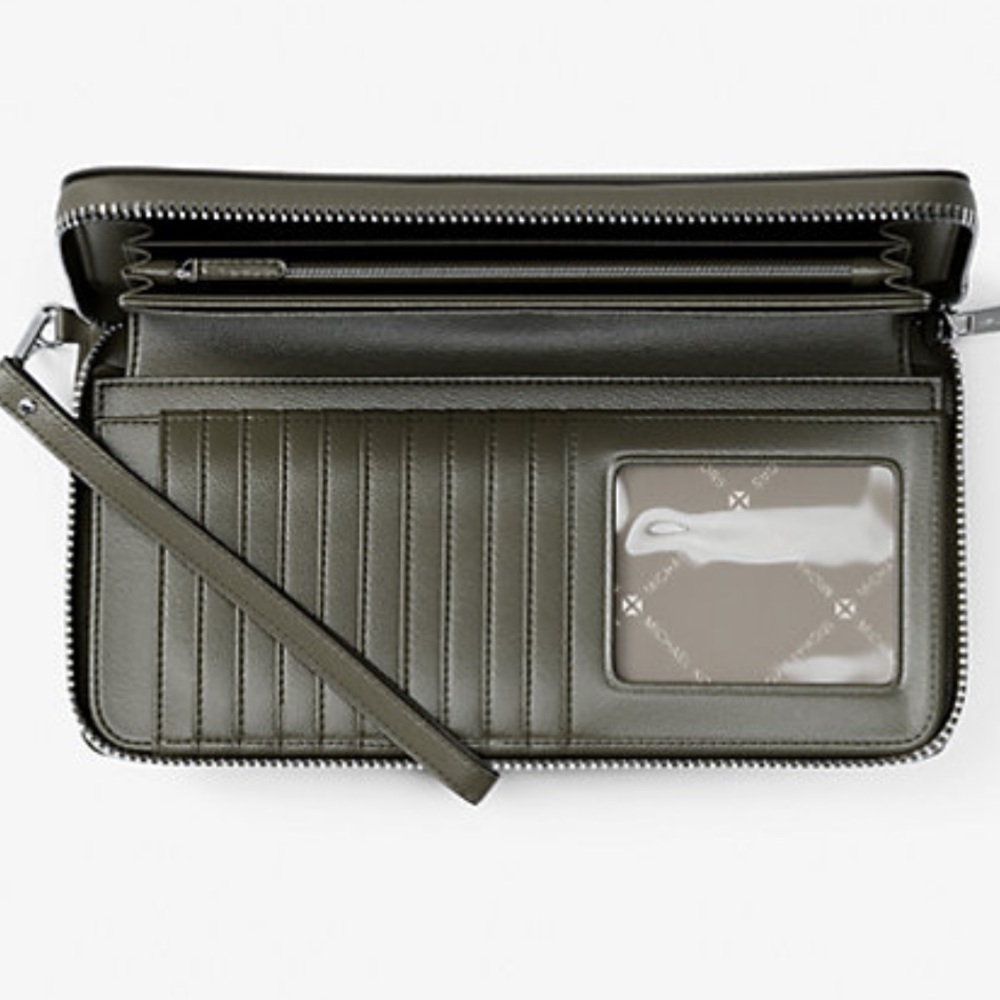 MICHAEL KORS Lg Pebbled Leather Continental Wallet Wristlet Phone Holder 
Olive - Picture 5 of 16